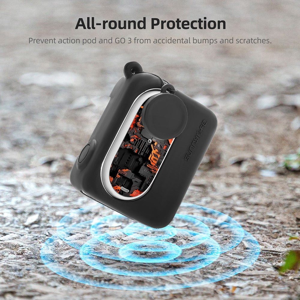 SUNNYLIFE IST-BHT595 4Pcs / Set Silicone Cover + Lens Cap + Sticker + Lanyard for Insta360 GO 3 Charging Case
