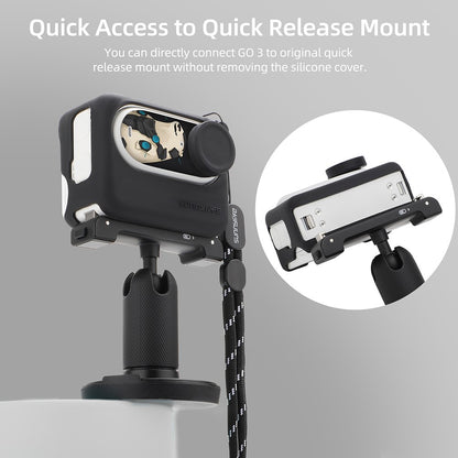 SUNNYLIFE IST-BHT595 4Pcs / Set Silicone Cover + Lens Cap + Sticker + Lanyard for Insta360 GO 3 Charging Case