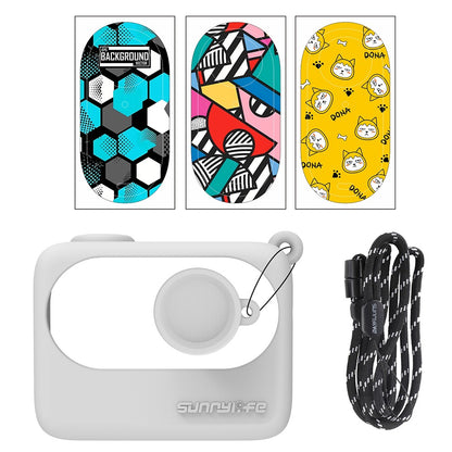 SUNNYLIFE IST-BHT595 4Pcs / Set Silicone Cover + Lens Cap + Sticker + Lanyard for Insta360 GO 3 Charging Case