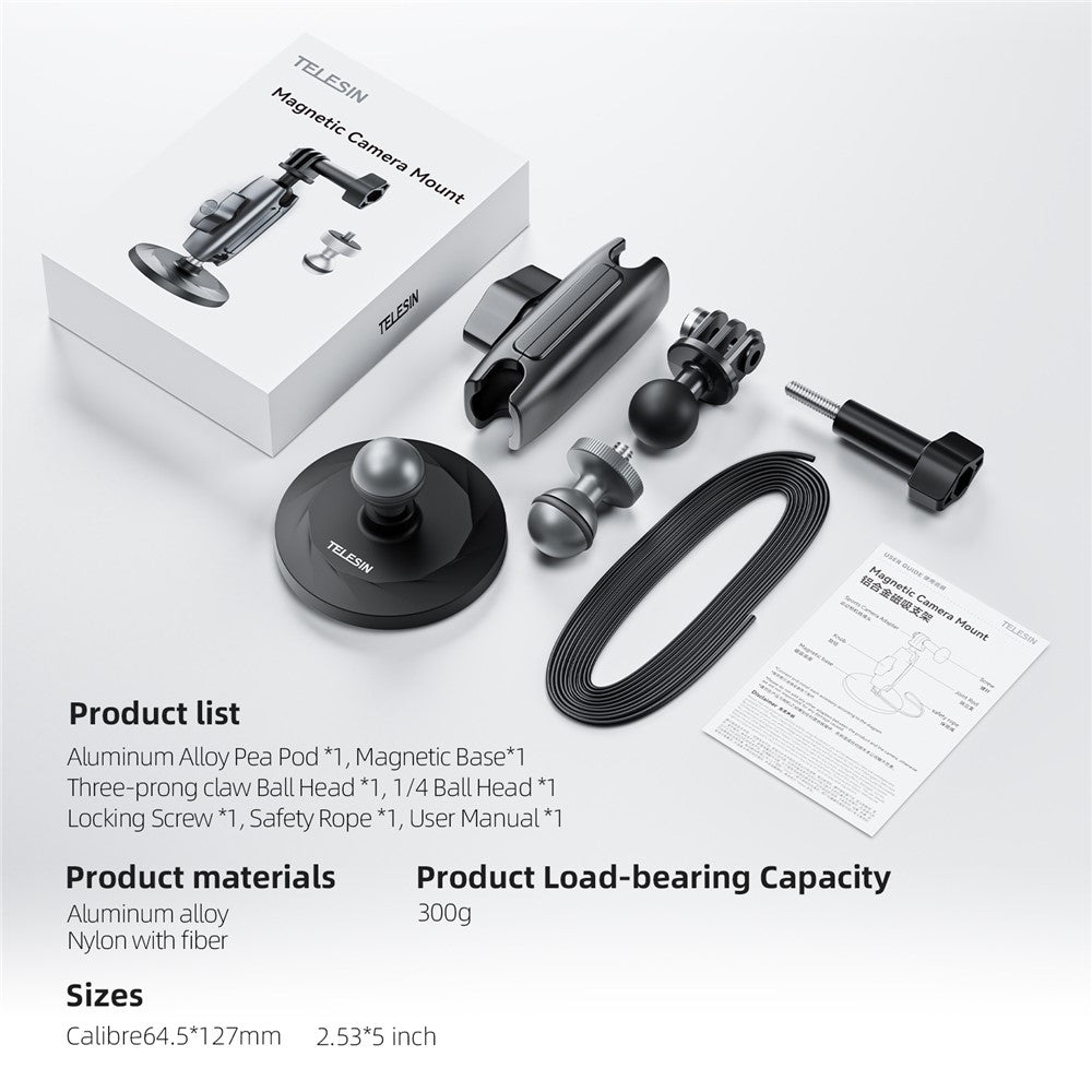 TELESIN CMM-001 Dual Ball Head Aluminum Alloy Action Camera Magnetic Base Mount Adapter