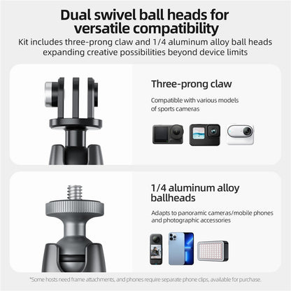 TELESIN CMM-001 Dual Ball Head Aluminum Alloy Action Camera Magnetic Base Mount Adapter