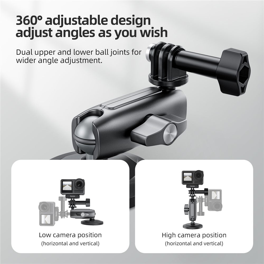 TELESIN CMM-001 Dual Ball Head Aluminum Alloy Action Camera Magnetic Base Mount Adapter