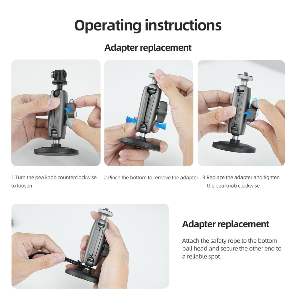 TELESIN CMM-001 Dual Ball Head Aluminum Alloy Action Camera Magnetic Base Mount Adapter