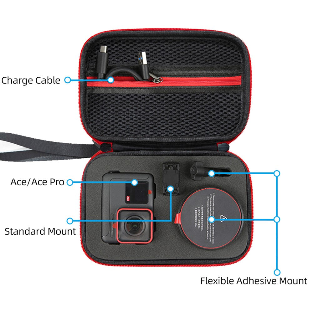 For Insta360 ACE /  Ace Pro 2 / Ace Pro Storage Bag Action Camera Portable Zipper Case with Lanyard
