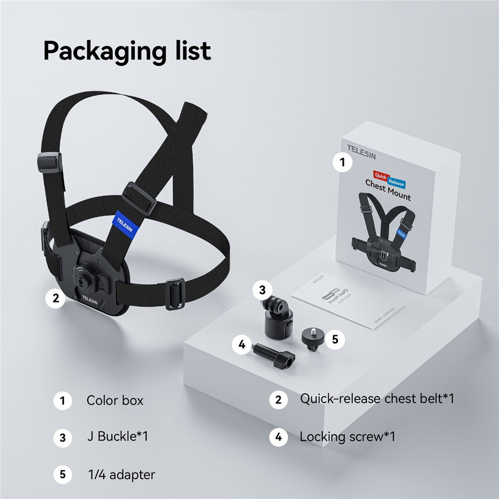 TELESIN S2-CGP-02 Chest Mount Harness for GoPro 12 Quick Release Chest Strap for Action Camera
