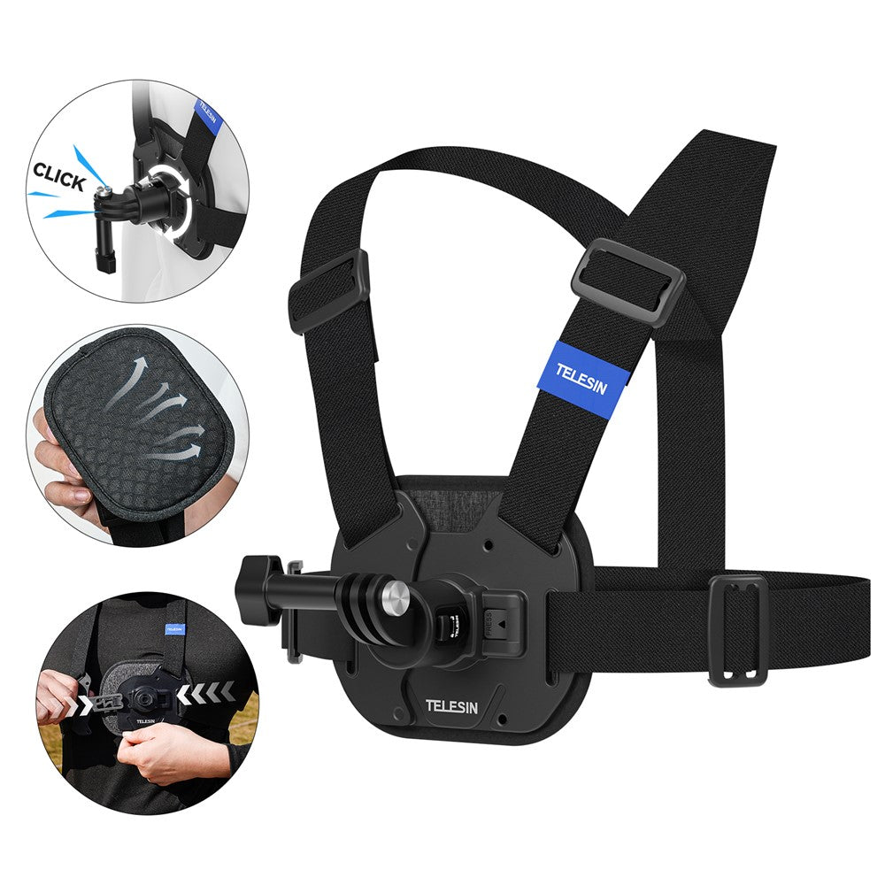 TELESIN S2-CGP-02 Chest Mount Harness for GoPro 12 Quick Release Chest Strap for Action Camera