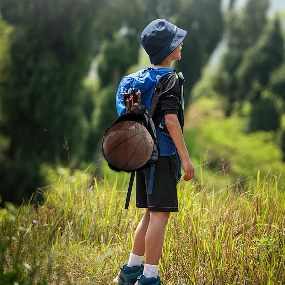 16L Drawstring Mesh Bag Waterproof Leather Base Sports Ball Organizer with Hanging Hook for Basketball