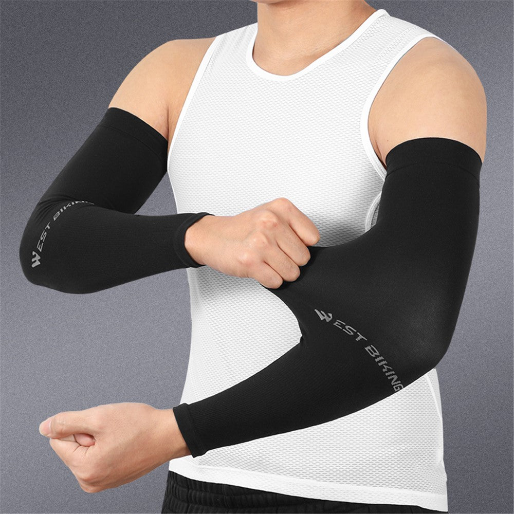 WEST BIKING 1 Pair Outdoor Sports Ice Silk Cooling Sleeves High Stretch Sun Protection Arm Cover