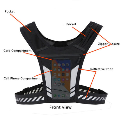 Running Vest Chest Phone Holder Adjustable Waistband Reflective Training Workout Gear with Multiple Pockets