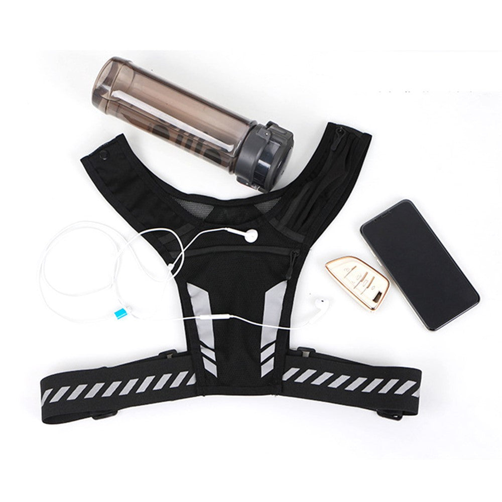 Outdoor Sports Water Bottle Chest Bag Breathable Cycling Night Running Bag Reflective Shoulder Backpack for 65-130cm Waist