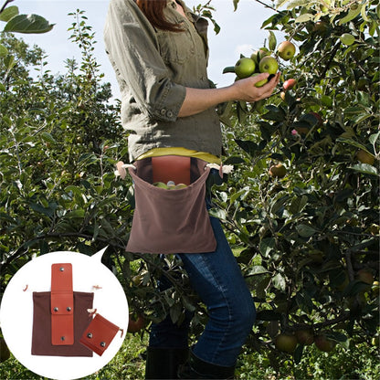 HALIN Fruit Picking Bag Waist Hanging Drawstring Canvas Foraging Pouch for Outdoor Camping Picnic