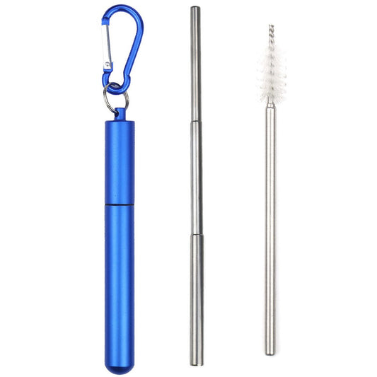 Portable 304 Stainless Steel Three Sections Telescopic Straw Beverage Milk Tea Metal Straw with Aluminum Alloy Storage Tube and Brush (No FDA Certification, BPA Free)