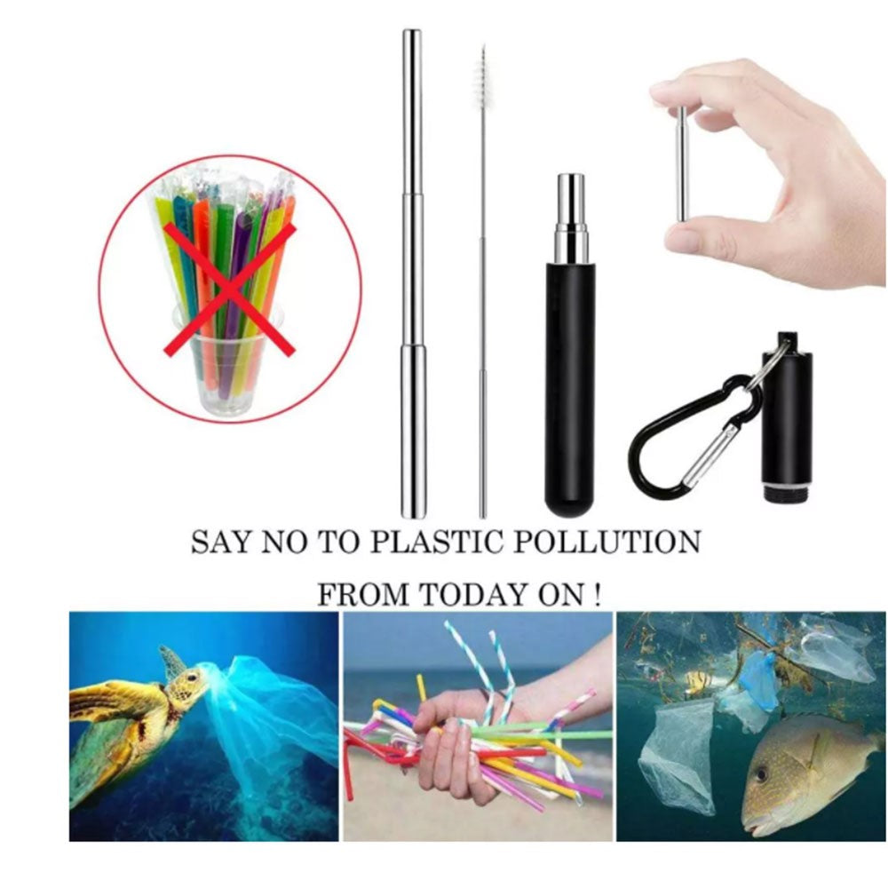 Portable 304 Stainless Steel Three Sections Telescopic Straw Beverage Milk Tea Metal Straw with Aluminum Alloy Storage Tube and Brush (No FDA Certification, BPA Free)