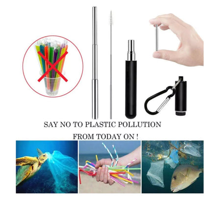Portable 304 Stainless Steel Three Sections Telescopic Straw Beverage Milk Tea Metal Straw with Aluminum Alloy Storage Tube and Brush (No FDA Certification, BPA Free)