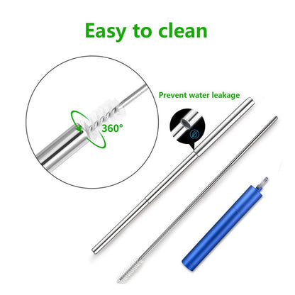 Portable 304 Stainless Steel Three Sections Telescopic Straw Beverage Milk Tea Metal Straw with Aluminum Alloy Storage Tube and Brush (No FDA Certification, BPA Free)