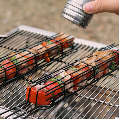 HALIN 2Pcs Outdoor Camping BBQ Grilling Basket Portable Picnic Barbecue Iron Cage with Wooden Handle (No FDA Certificate, BPA Free)