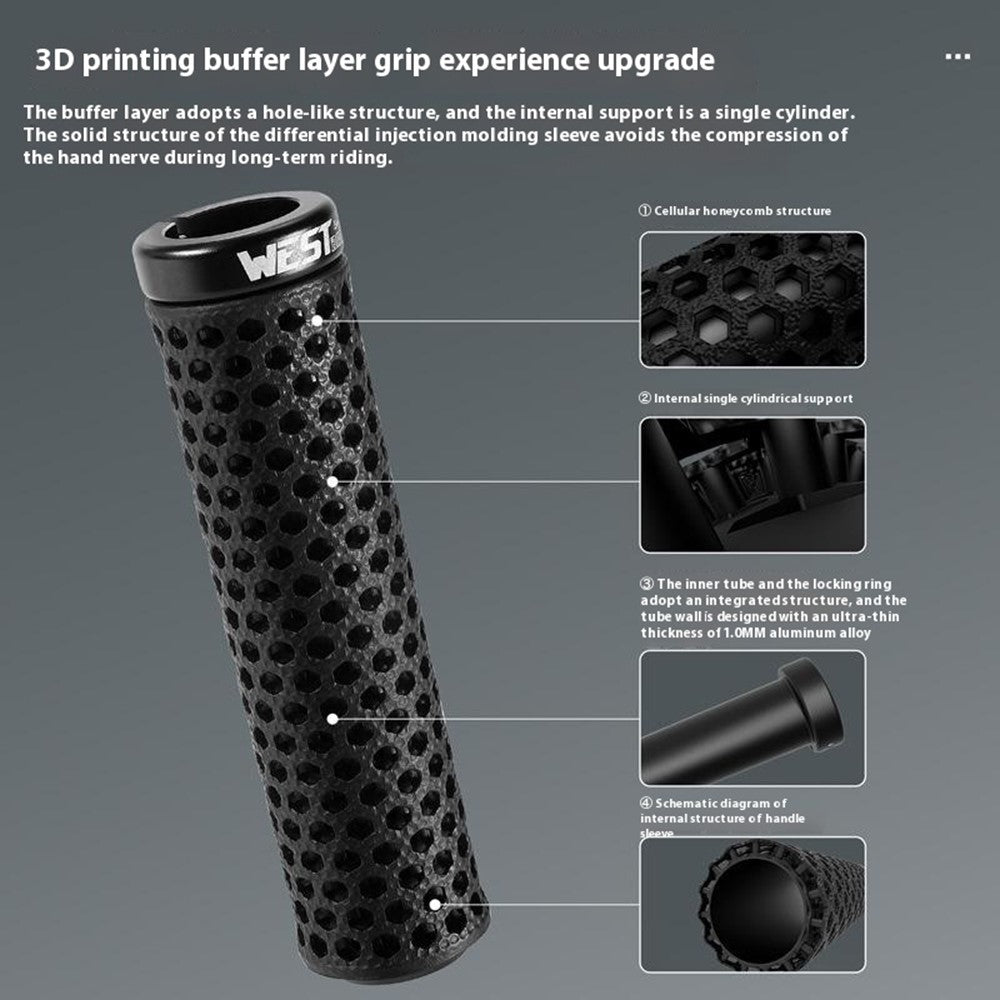 WEST BIKING YP0804081 3D Printed Bicycle Handlebar Grips Anti Slip Shock Absorbing Mountain Bike Handle Bar