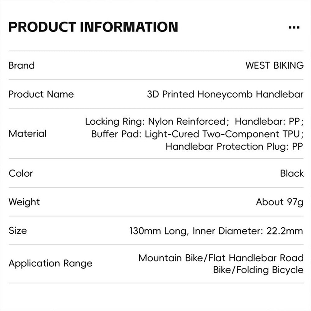 WEST BIKING YP0804085 1 Pair 3D Printed Bike Handlebar Grip Mountain Bike Anti Slip Shock Absorbing Handle Cover