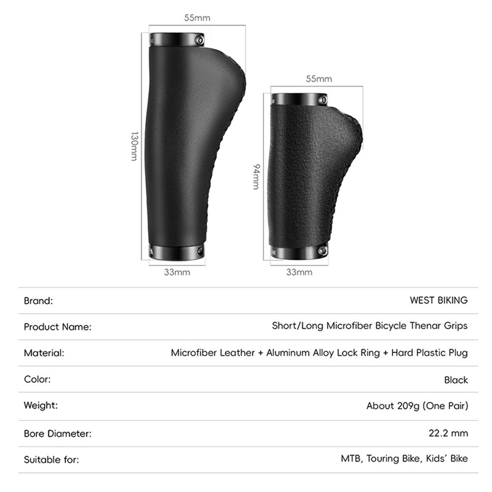 WEST BIKING YP0804088 1 Pair Mountain Bike Handlebar Grips Short + Long Gear Shifters Rubber Grip