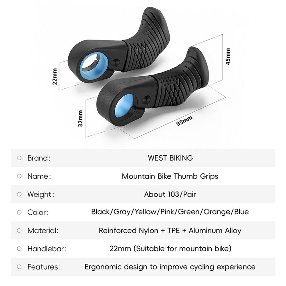 WEST BIKING YP0804087 Mountain Bike Thumb Grips Ergonomic Bike Grip Handle Extension Handlebar