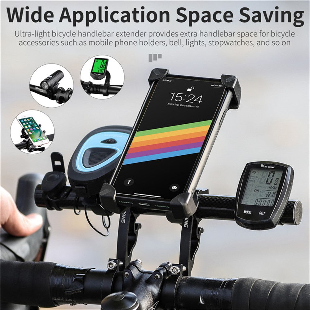 WEST BIKING Cycling Carbon Fiber Bicycle Handlebar Extender Double Clamp Bracket for Bike Light GPS Computer