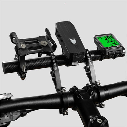 WEST BIKING Cycling Carbon Fiber Bicycle Handlebar Extender Double Clamp Bracket for Bike Light GPS Computer