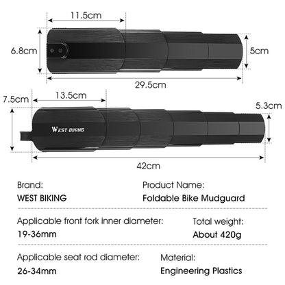 WEST BIKING YP0714023 1 Pair Telescopic Bicycle Fender Protector Bike Front Rear Mudguard Set