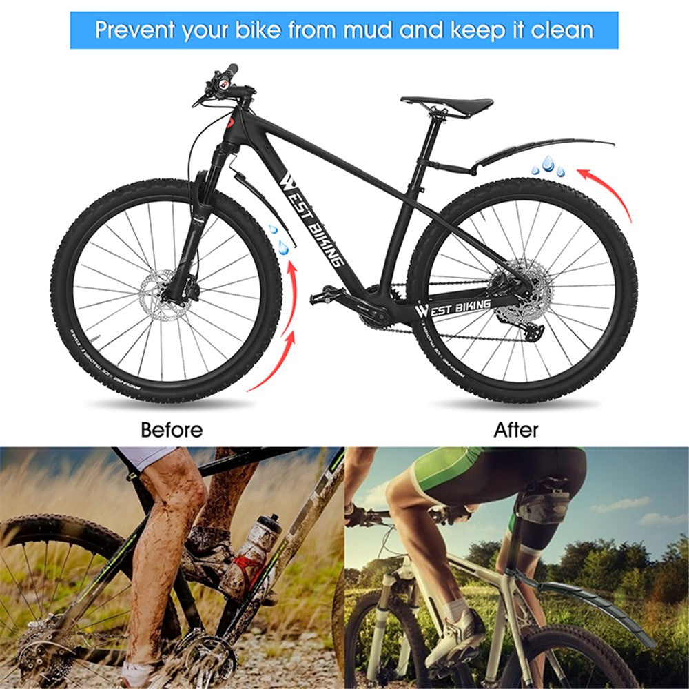 WEST BIKING YP0714023 1 Pair Telescopic Bicycle Fender Protector Bike Front Rear Mudguard Set