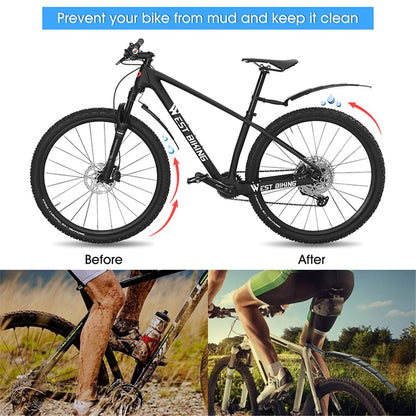 WEST BIKING YP0714023 1 Pair Telescopic Bicycle Fender Protector Bike Front Rear Mudguard Set