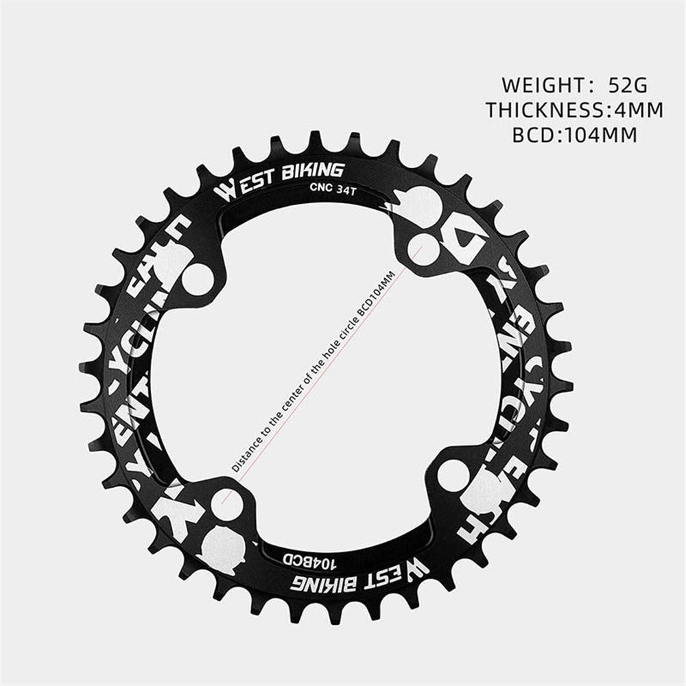 WEST BIKING Aluminum Alloy CNC Positive and Negative Tooth Disc 104BCD 34T Single Chain Ring for MTB Bicycle
