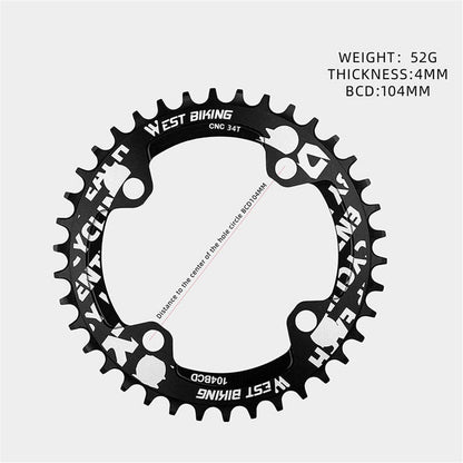 WEST BIKING Aluminum Alloy CNC Positive and Negative Tooth Disc 104BCD 34T Single Chain Ring for MTB Bicycle