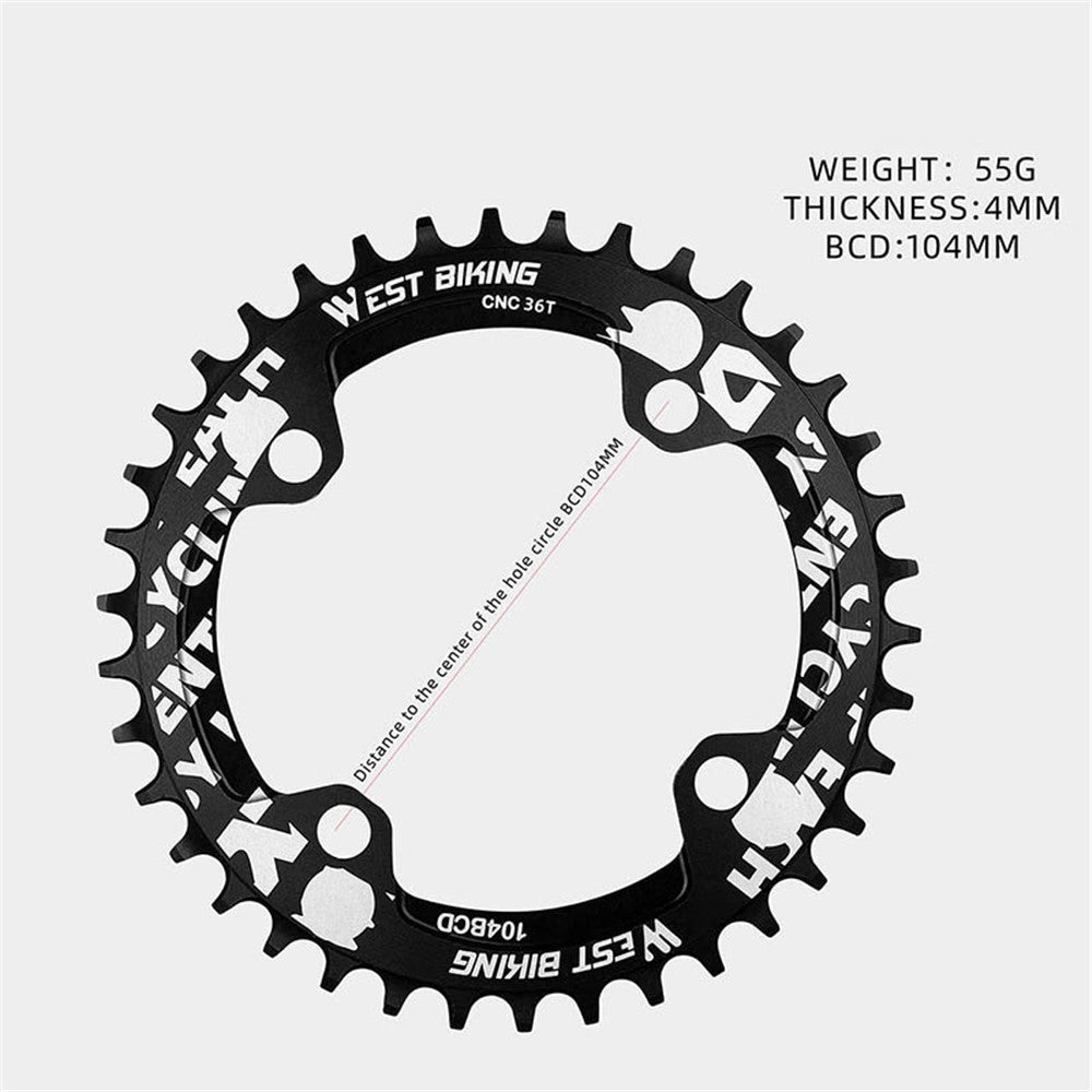 WEST BIKING MTB Bike Positive and Negative Tooth Single Chain Ring Aluminum Alloy CNC 104BCD 36T Chainring