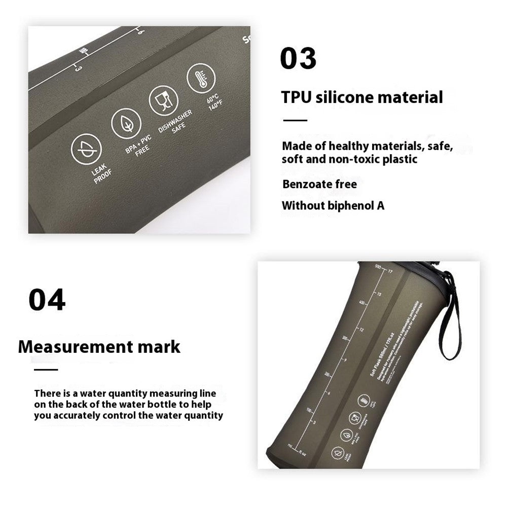 WIDESEA WSPC-003G Outdoor Running Cycling Sports Water Bottle 500ml TPU Soft Foldable Hydration Flask (BPA Free, No FDA)