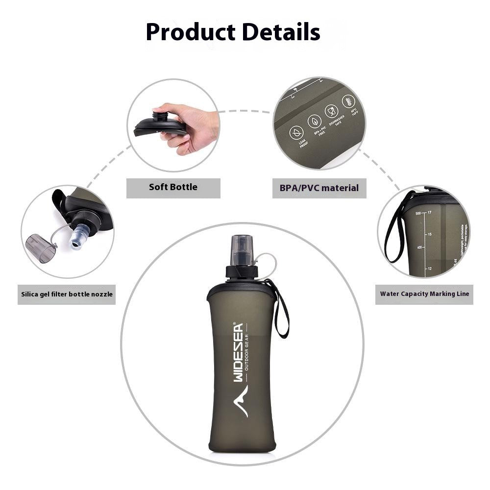 WIDESEA WSPC-003G Outdoor Running Cycling Sports Water Bottle 500ml TPU Soft Foldable Hydration Flask (BPA Free, No FDA)
