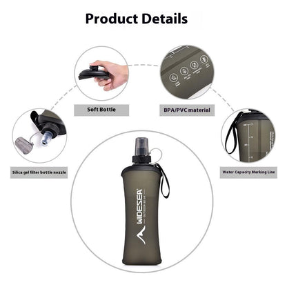 WIDESEA WSPC-003G Outdoor Running Cycling Sports Water Bottle 500ml TPU Soft Foldable Hydration Flask (BPA Free, No FDA)