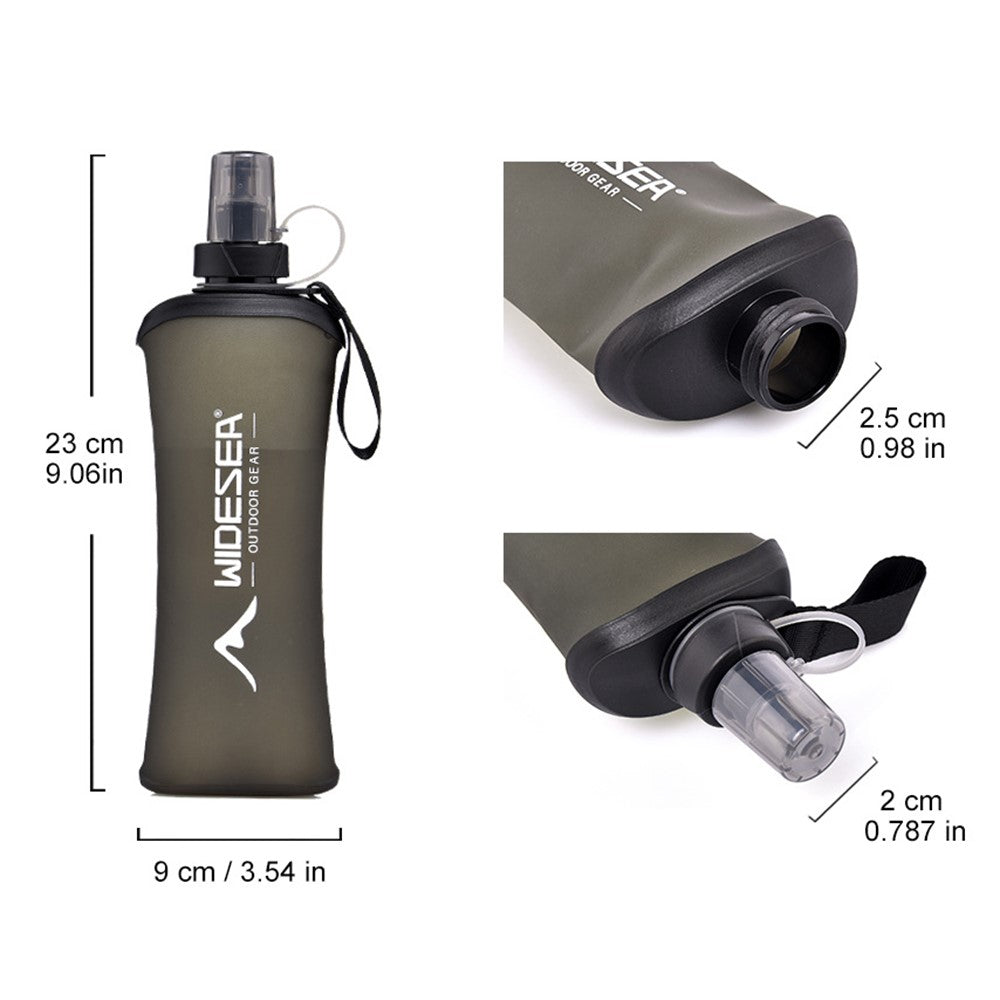 WIDESEA WSPC-003G Outdoor Running Cycling Sports Water Bottle 500ml TPU Soft Foldable Hydration Flask (BPA Free, No FDA)
