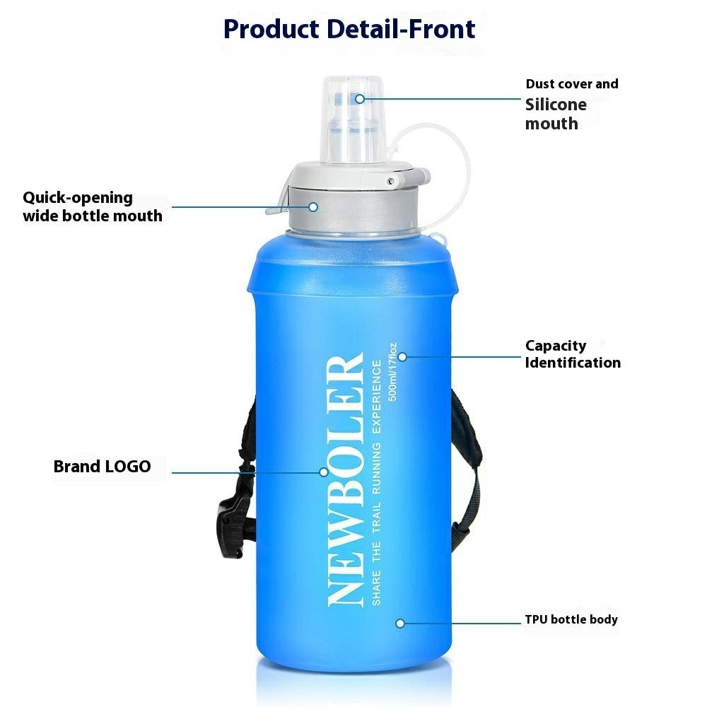 NEWBOLER BIKF-BOT217 500ML Soft Water Bottle Marathon Running Foldable Handheld Hydration Flask (BPA Free, No FDA)