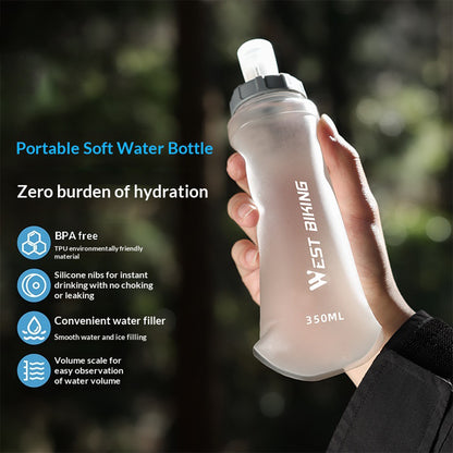 WEST BIKING YP0713024 350ml TPU Squeeze Hydration Pack Collapsible Sports Water Bottle for Running Cycling (BPA Free, No FDA)