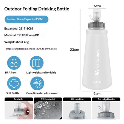 WEST BIKING YP0713024 350ml TPU Squeeze Hydration Pack Collapsible Sports Water Bottle for Running Cycling (BPA Free, No FDA)