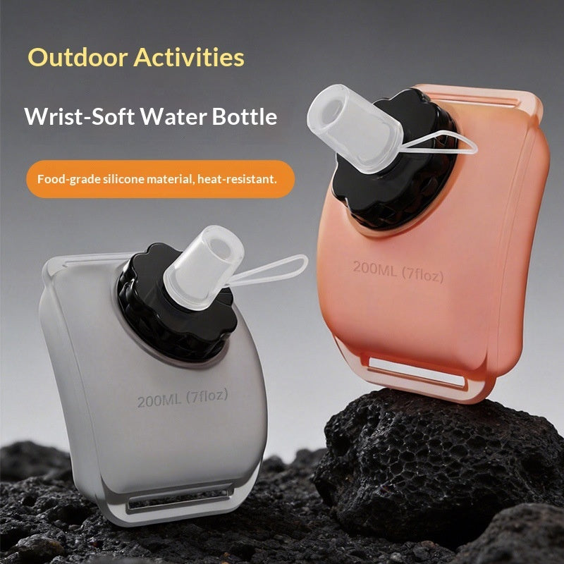 200ml Food Grade Silicone Wrist Water Bottle Portable Sports Water Cup for Running Cycling Hiking (BPA Free, No FDA)