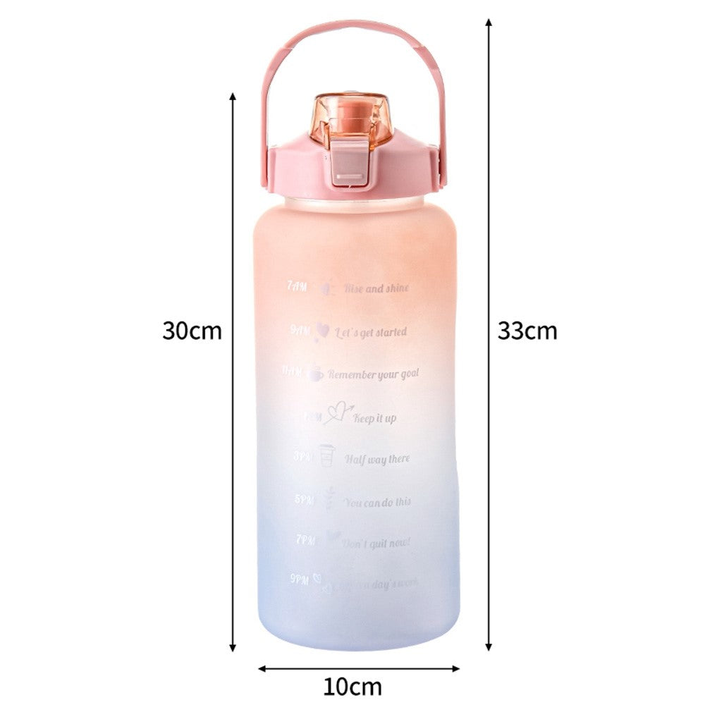 2000ml For Home Office Gym Motivational Time Scale Reminder Water Bottle Gradient Drink Kettle with Straw (No FDA Certificate, BPA-free)