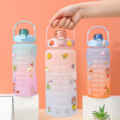 2000ml For Home Office Gym Motivational Time Scale Reminder Water Bottle Gradient Drink Kettle with Straw (No FDA Certificate, BPA-free)