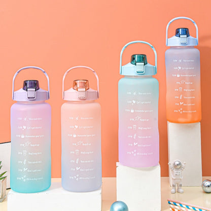 2000ml For Home Office Gym Motivational Time Scale Reminder Water Bottle Gradient Drink Kettle with Straw (No FDA Certificate, BPA-free)