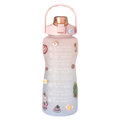 2000ml For Home Office Gym Motivational Time Scale Reminder Water Bottle Gradient Drink Kettle with Straw (No FDA Certificate, BPA-free)