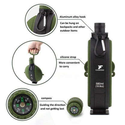 580ml Collapsible Silicone Water Bottle with Compass (No FDA, BPA-Free)