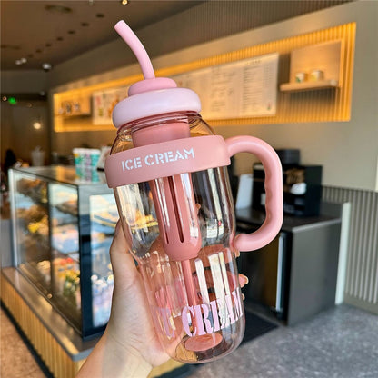 1200ml Water Bottles with Straw Tea Strainer PP+Silicone Bottle for Gym Outdoor Activities (No FDA, BPA-Free)