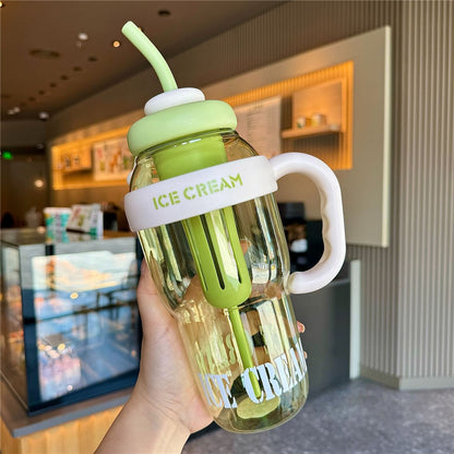 1200ml Water Bottles with Straw Tea Strainer PP+Silicone Bottle for Gym Outdoor Activities (No FDA, BPA-Free)
