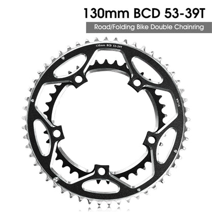 WEST BIKING YP0719272 Road Bike Chainring 130BCD 39T/53T Bicycle Aluminum Alloy Crankset Tooth Plate for 8/9/10/11 Speed Chain Wheel Double Crown
