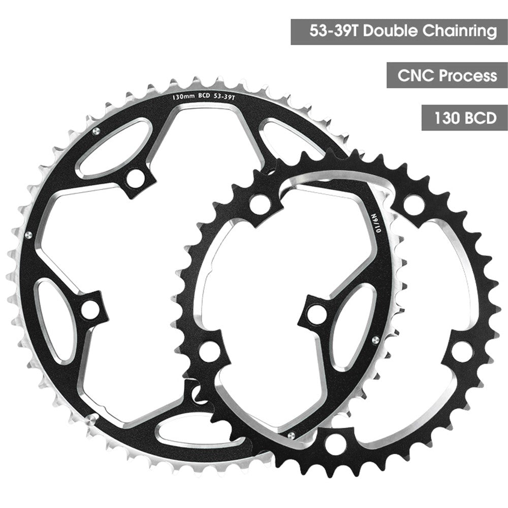 WEST BIKING YP0719272 Road Bike Chainring 130BCD 39T/53T Bicycle Aluminum Alloy Crankset Tooth Plate for 8/9/10/11 Speed Chain Wheel Double Crown