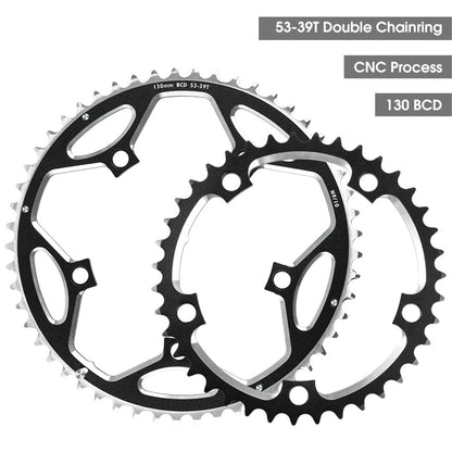WEST BIKING YP0719272 Road Bike Chainring 130BCD 39T/53T Bicycle Aluminum Alloy Crankset Tooth Plate for 8/9/10/11 Speed Chain Wheel Double Crown
